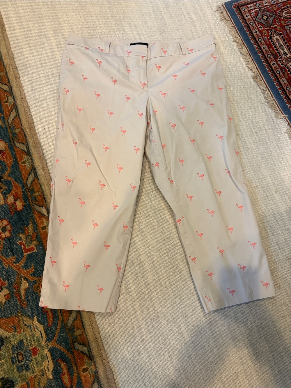Talbots Chino Straight-Leg Pants with Pink Flamingo Print, 14P